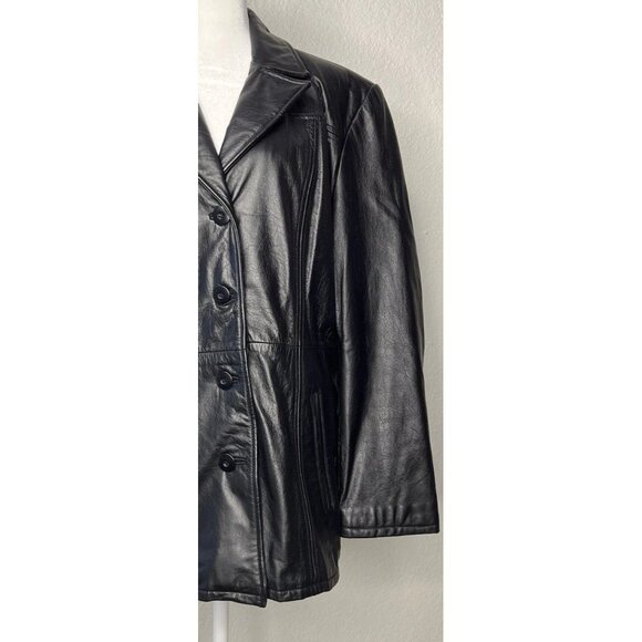 Wilson’s Black Leather Coat  Woman’s Sz L Excellent Condition Front Button - Picture 4 of 13